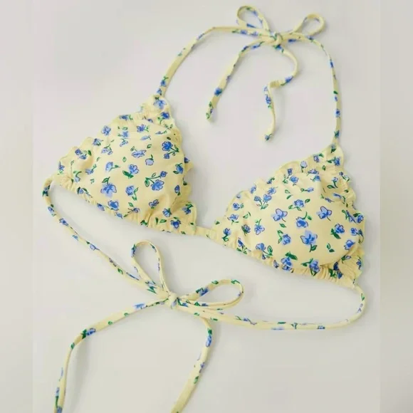 Yellow Floral Halter Thong Bikini Set - Picture 2 of 9